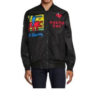 Members Only x Keith Haring Mens S Streetwear Black Windbreaker Bomber Jacket